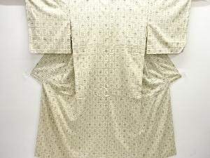 アンティーク　格子に花模様織り出し本塩沢着物